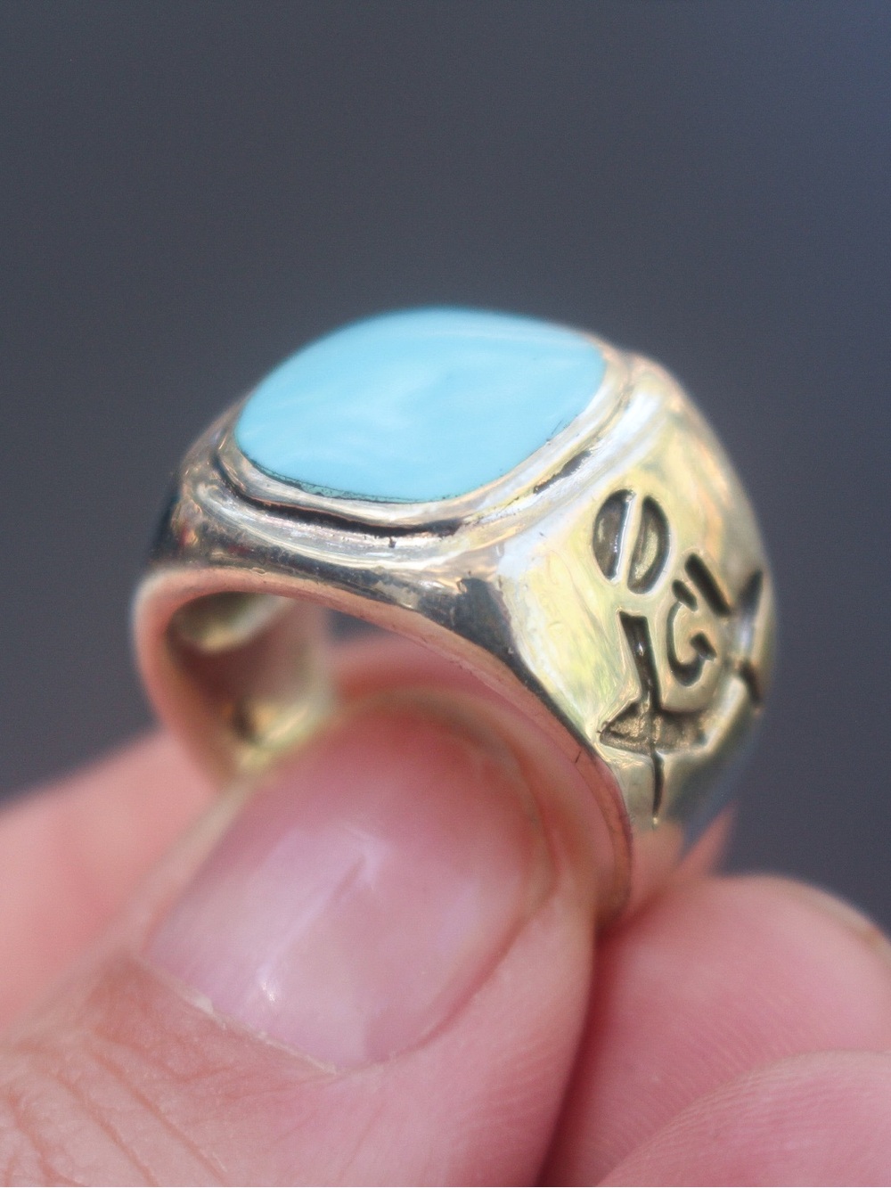 Antique silver Masonic ring with Turquoise size 9.5